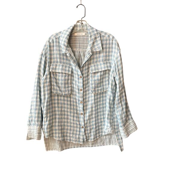 Mustard Seed Tops - Mustard Seed Boutique Style Button Down Gingham Plaid Top Medium Blue White
